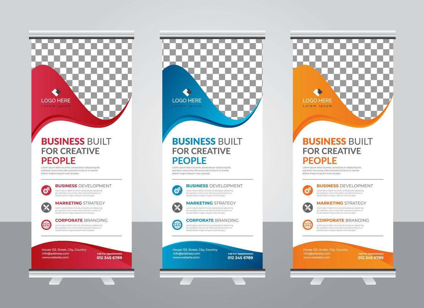 Professional Modern corporate colorful roll up standee banner design template vector