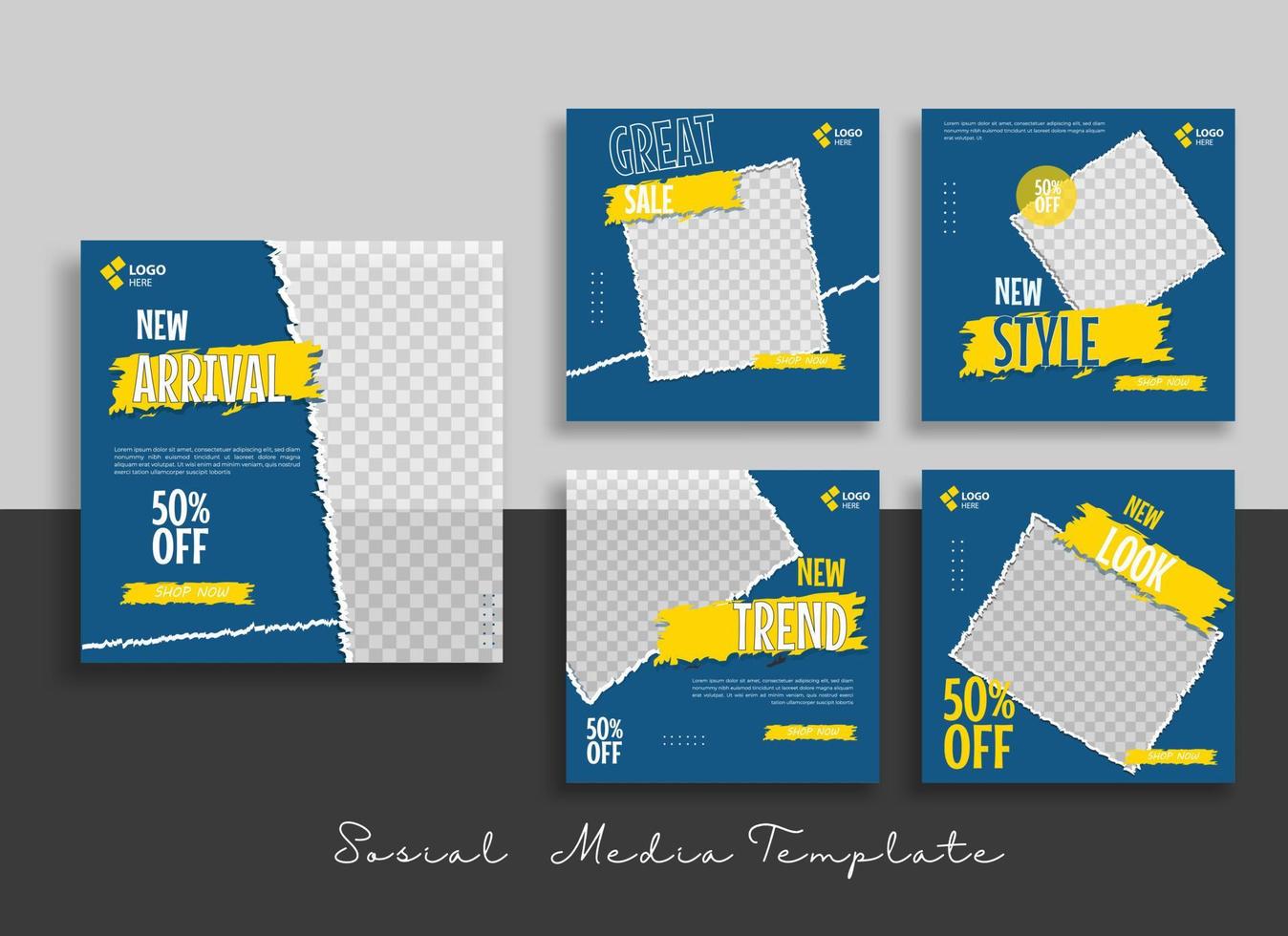 Creative sosial media post template with black and yellow strip background vector