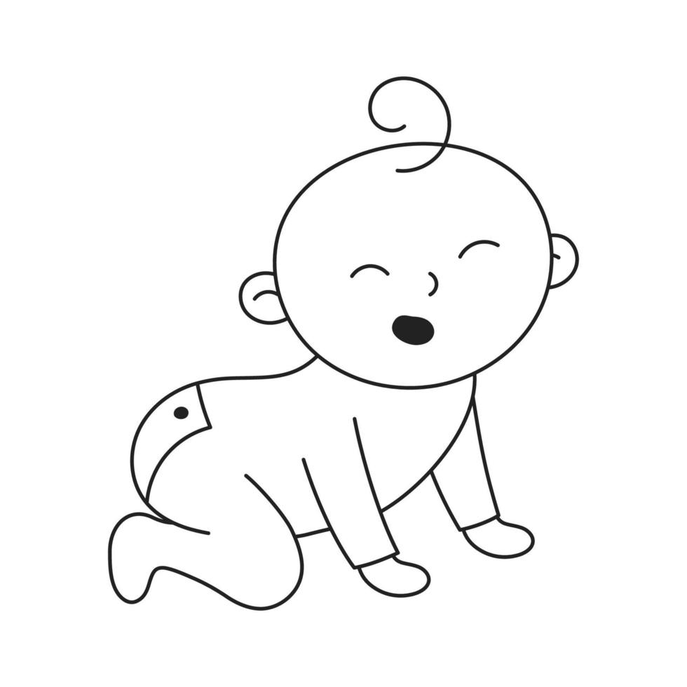 Baby Crawling. Hand Drawn Kid and Family doodle icon vector