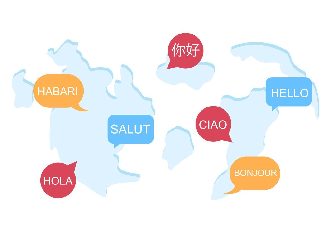 traductor o ilustración del idioma de traducción. saluda en diferentes países y diseño de dibujos animados de comunicación internacional multilingüe vector