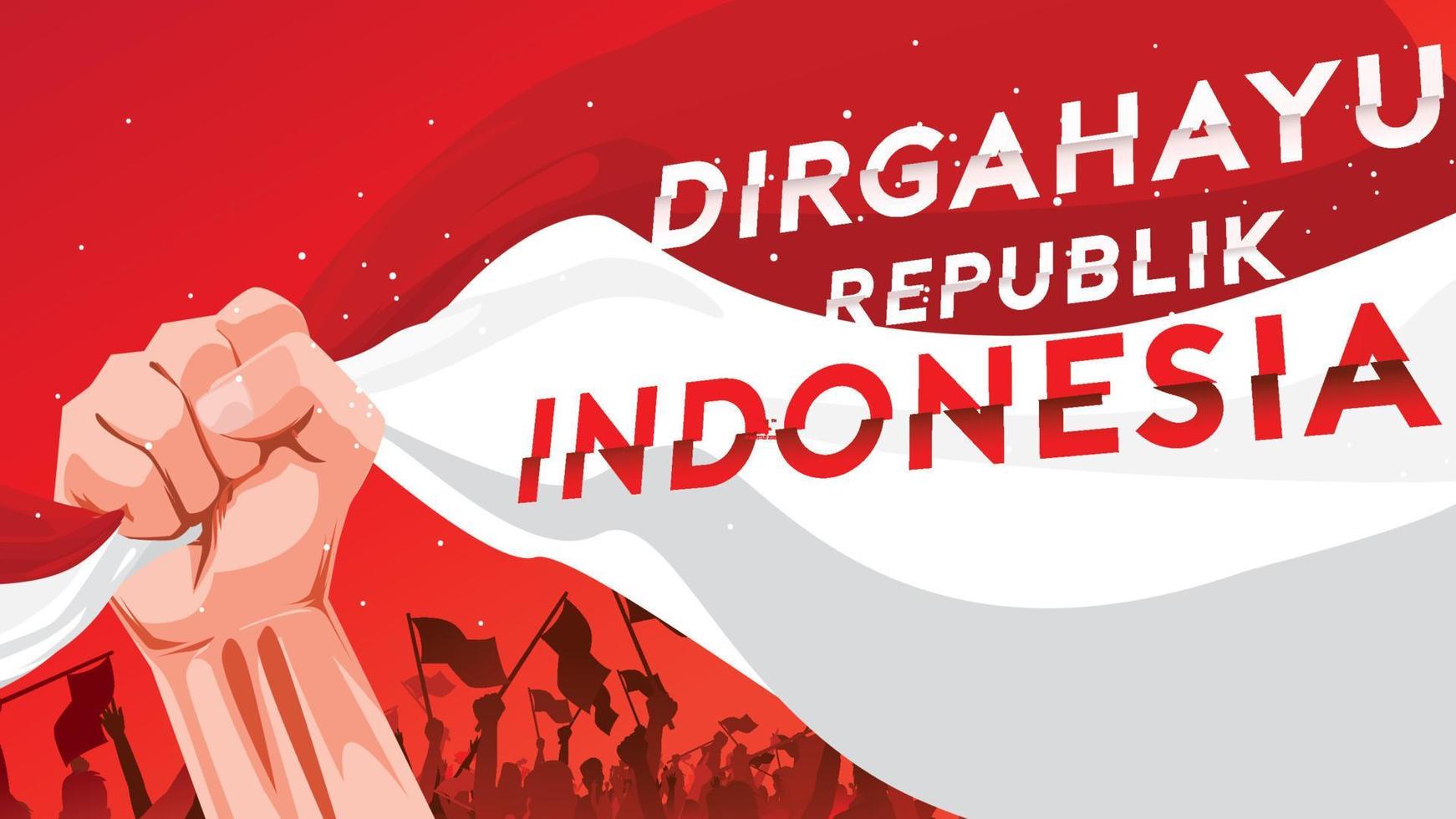 17 August. Indonesia Happy Independence Day greeting card with hands clenched, Spirit of freedom symbol. Use for banner, and background . - Vector