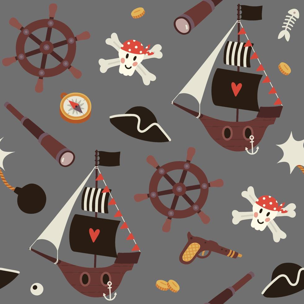 Pirate ship pattern vector