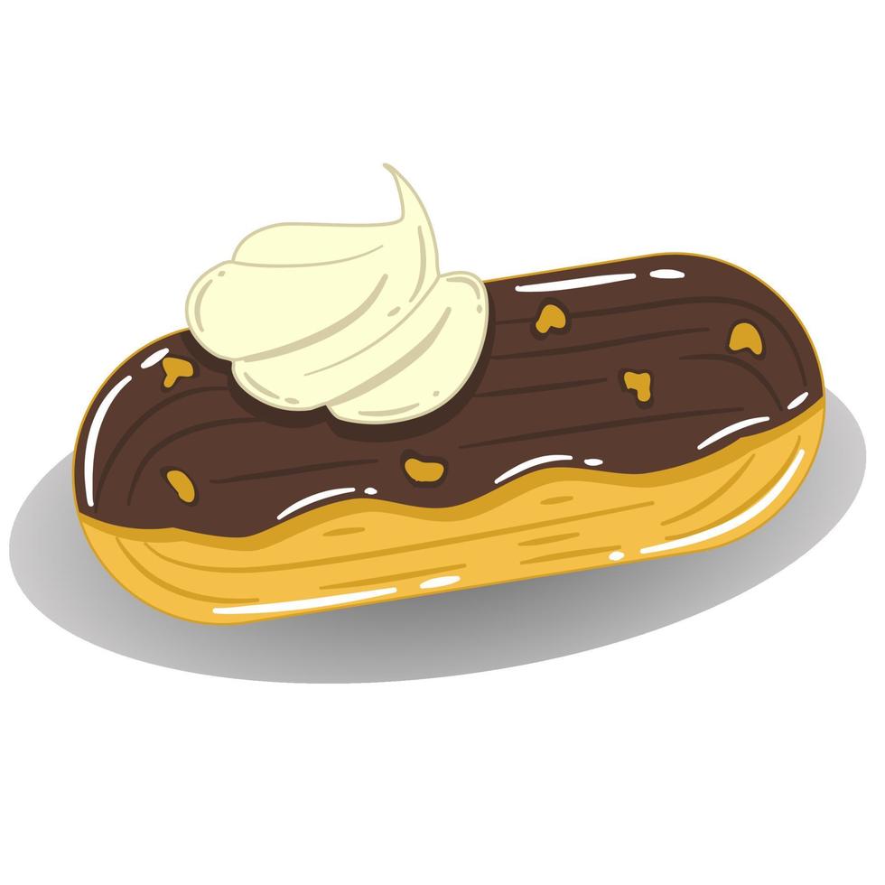 Sweet dessert vector for cream puff or eclair with chocolate topping