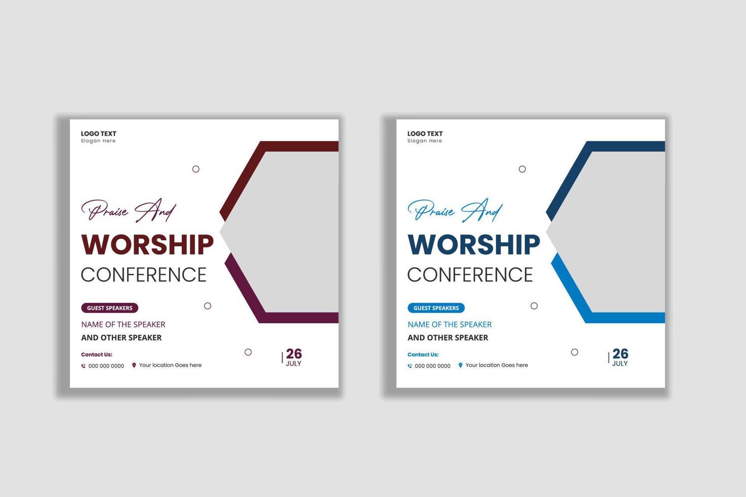 Church praise and worship conference flyer social media post web banner vector