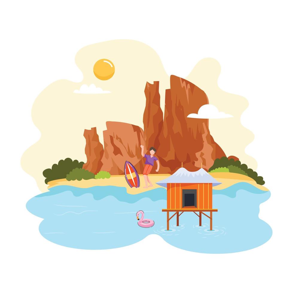 A high quality flat illustration of mountain beach vector