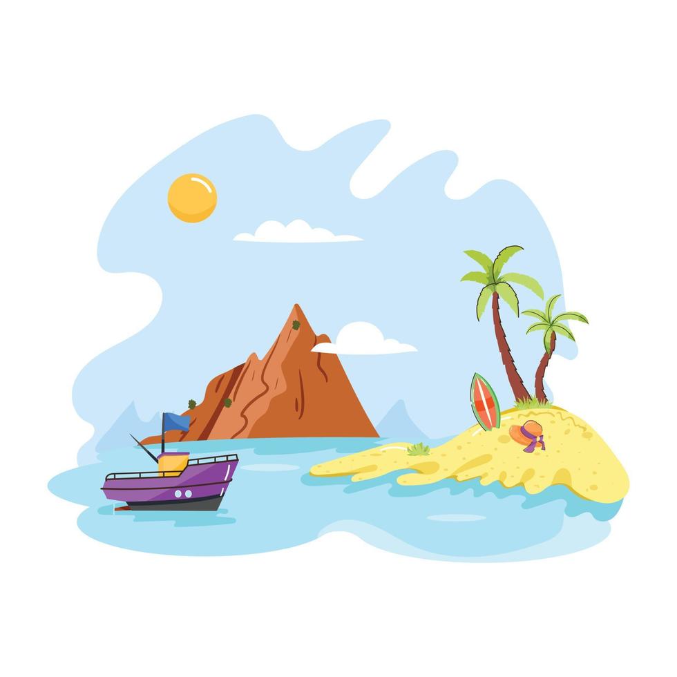 A high quality flat illustration of mountain beach vector