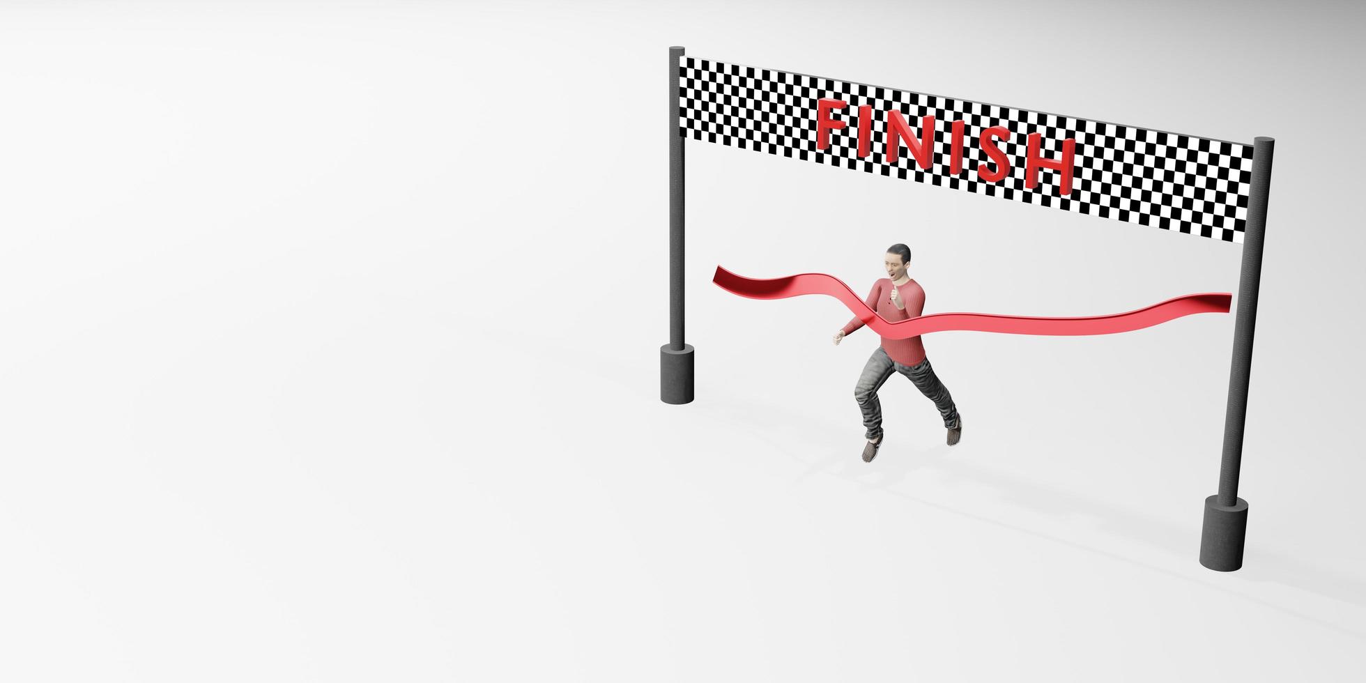 hombre corriendo hacia la línea de meta victoria de la gente primer premio éxito ilustración 3d foto