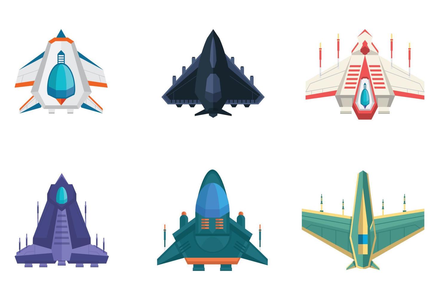colección de naves espaciales coloridas vector