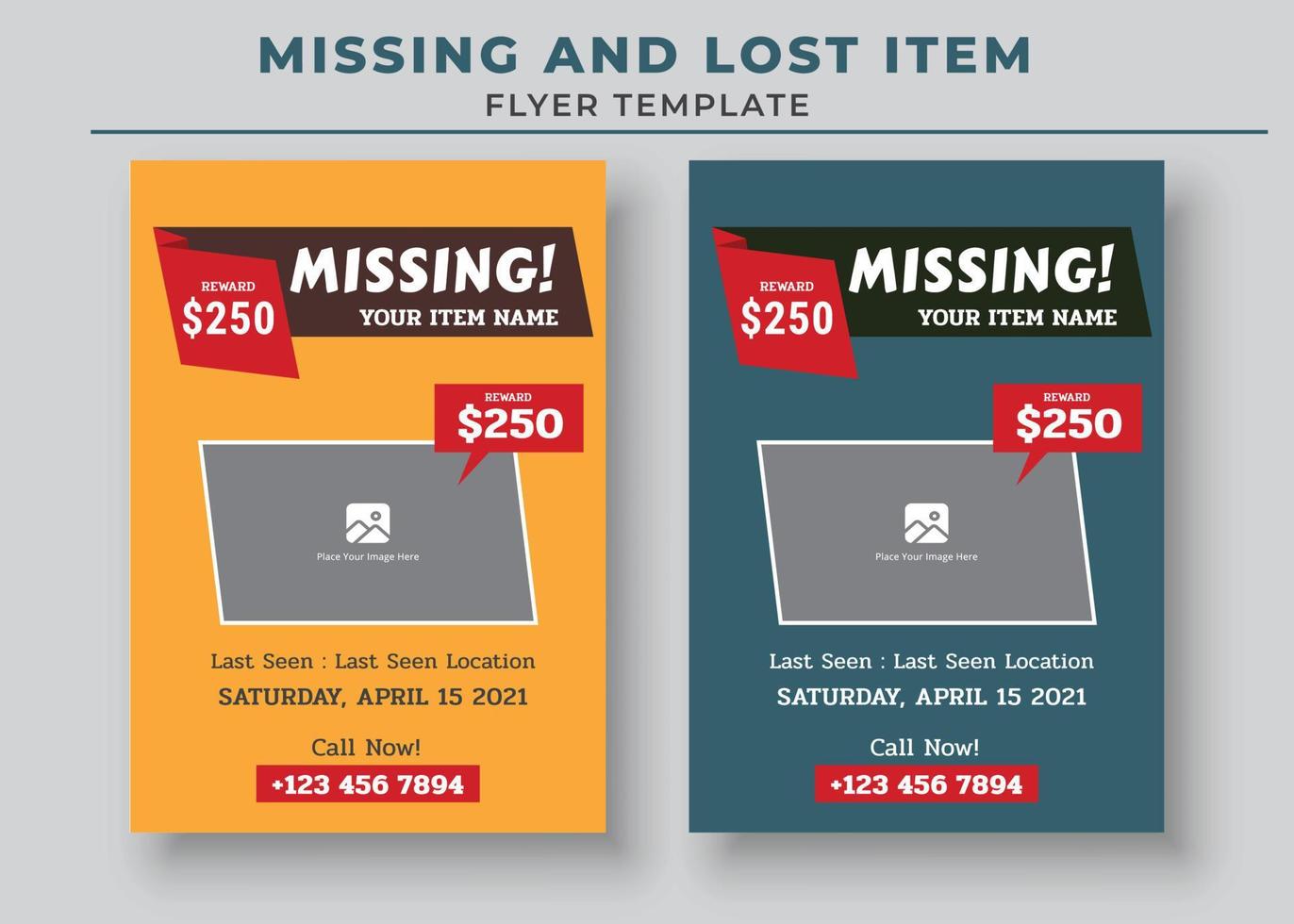 Missing and Lost Item flyer Template, Missing poster, Lost pet flyer template vector