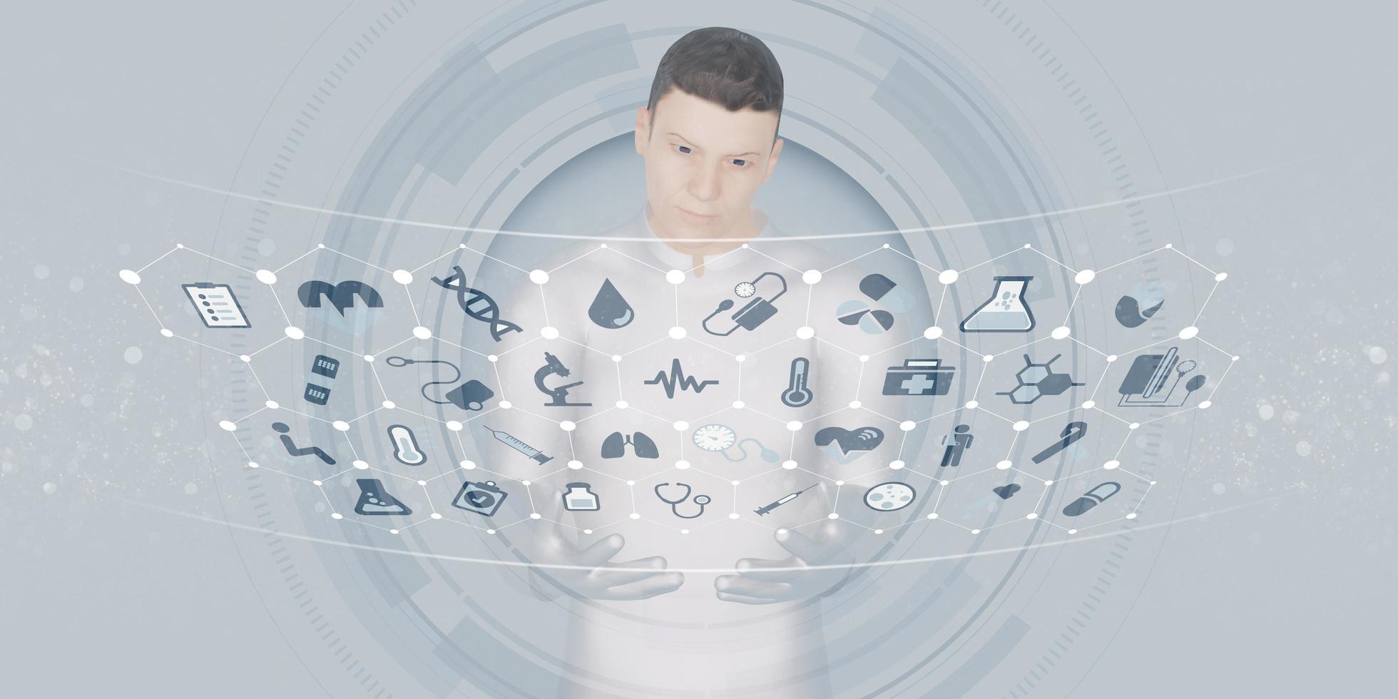 Doctor and treatment hologram display Healthcare network innovation and technology 3d illustration photo