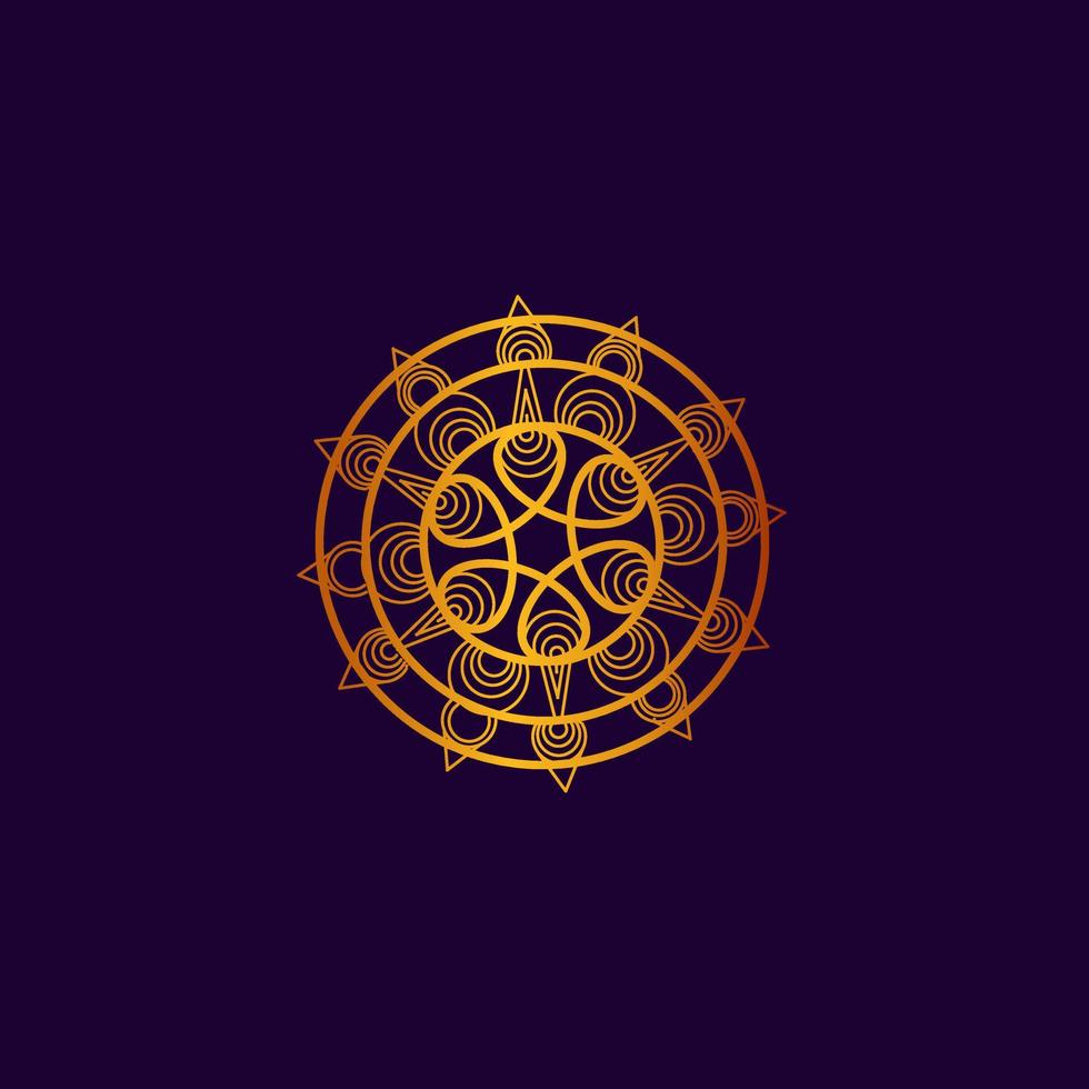 luxury line art mandala golden design background inlaid in purple background vector