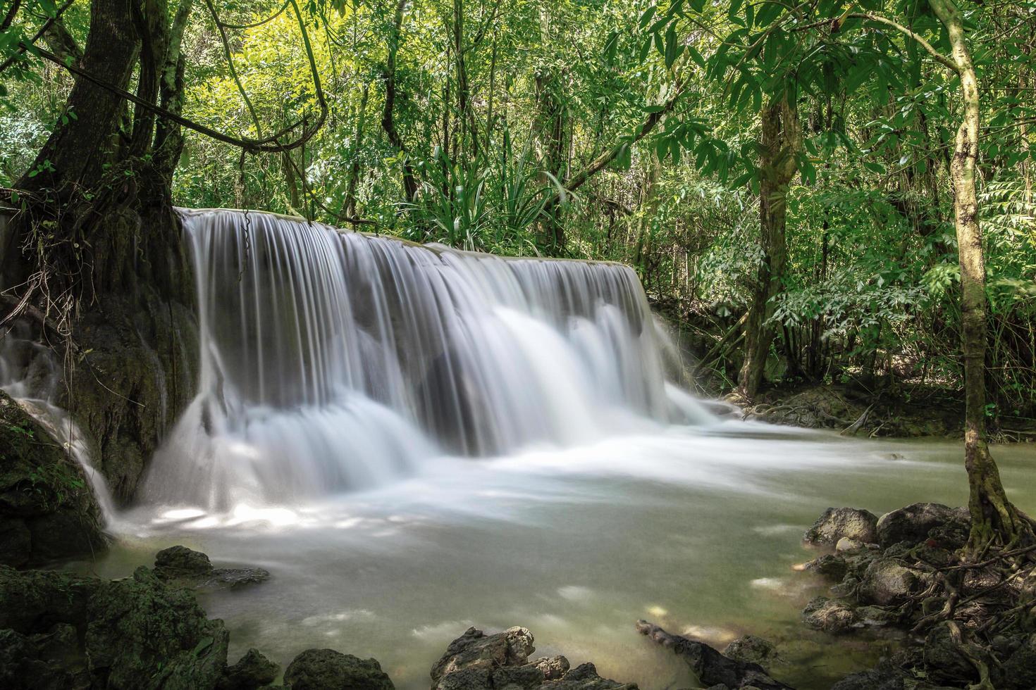 Beautiful waterfall nature scenery of colorful deep forest in summer day photo