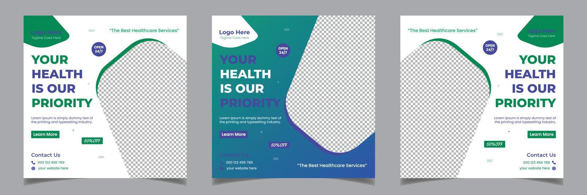 Medical Healthcare Corporate Business Square Flyer Social Media Post Template Design vector