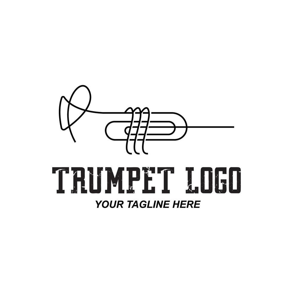 diseño de logotipo de trompeta, generar melodía, ilustración de boceto de vector de instrumento musical