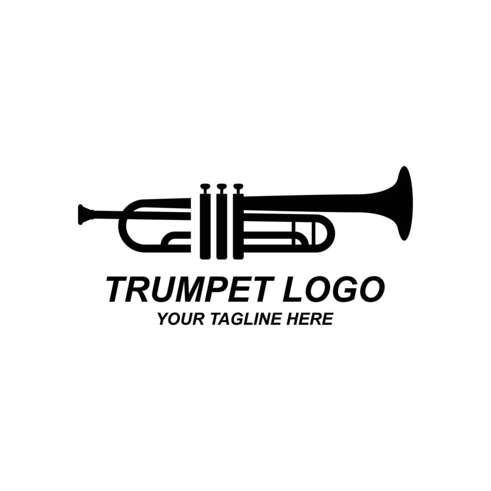 diseño de logotipo de trompeta, generar melodía, ilustración de boceto de vector de instrumento musical