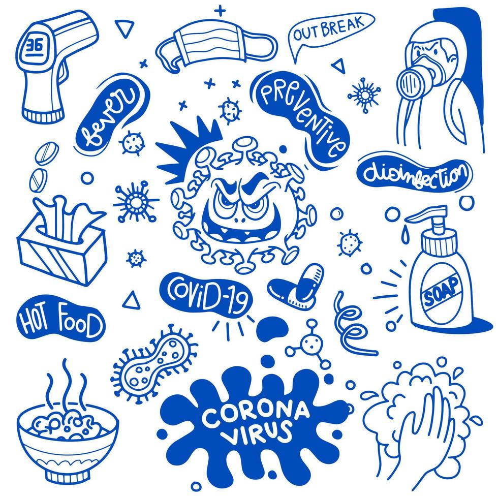 Vector illustration of Doodle cute for covid 19 , Corona Virus Doodle Element for Infographic Design