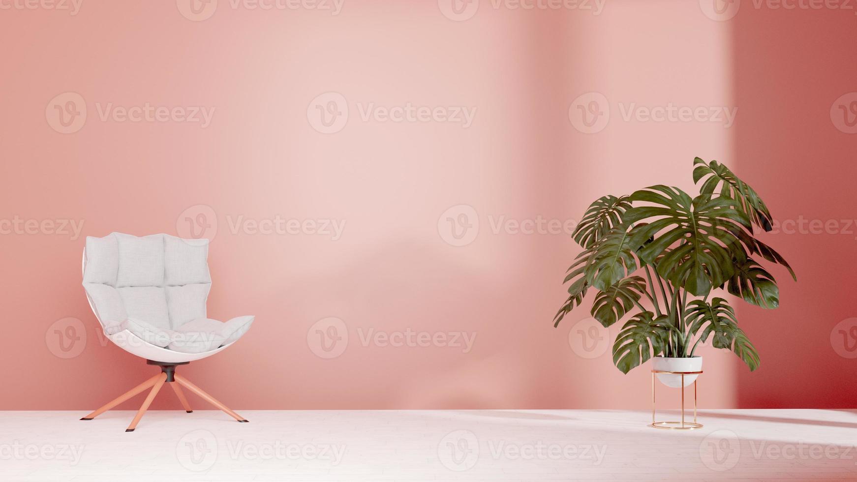 3d rendering minimal podium design for mockup presentation with sun light falling from window with furniture and plants photo