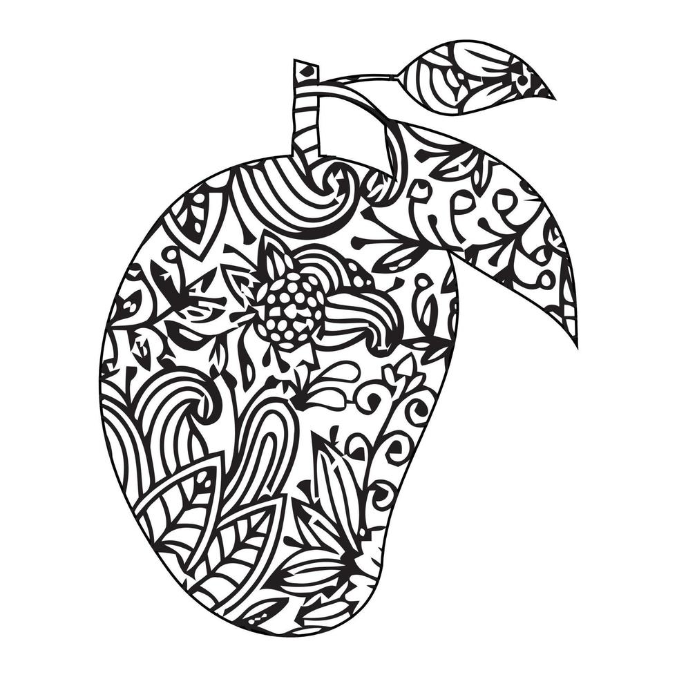 Mandala Mango Coloring Page For Kids vector