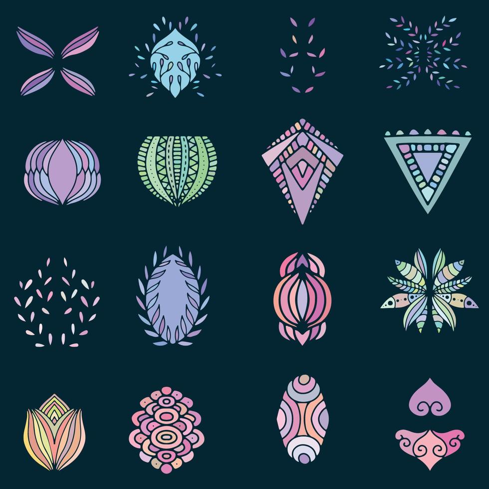 Ornamental round floral pattern. Set of four colorful ornament, Collection set of label ornament vector illustration