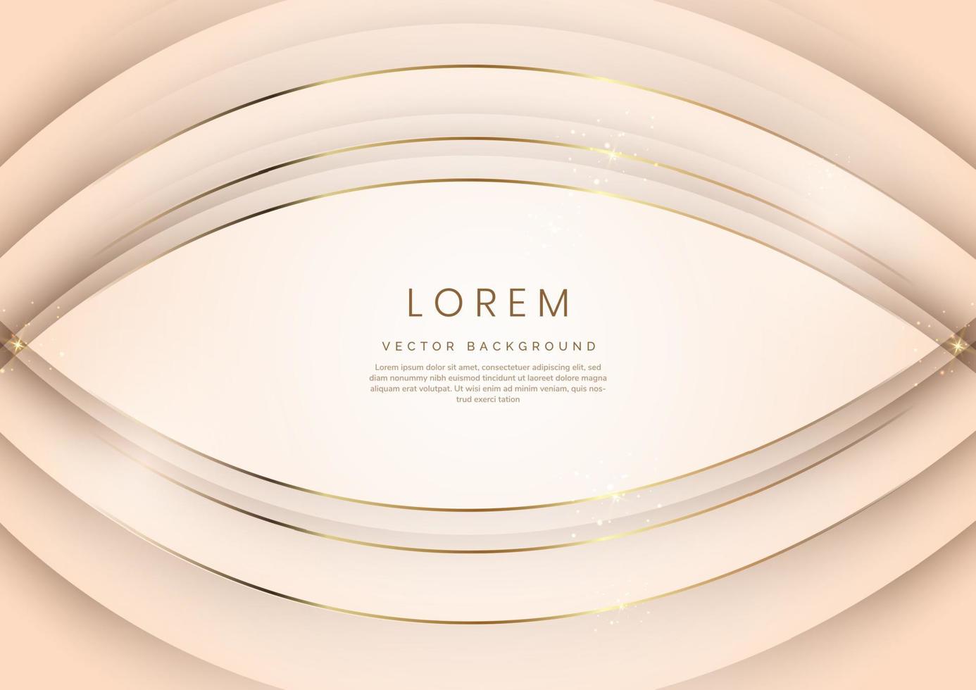 Abstract 3d template rose gold background with gold lines curved wavy sparking with copy space for text. Luxury style. vector