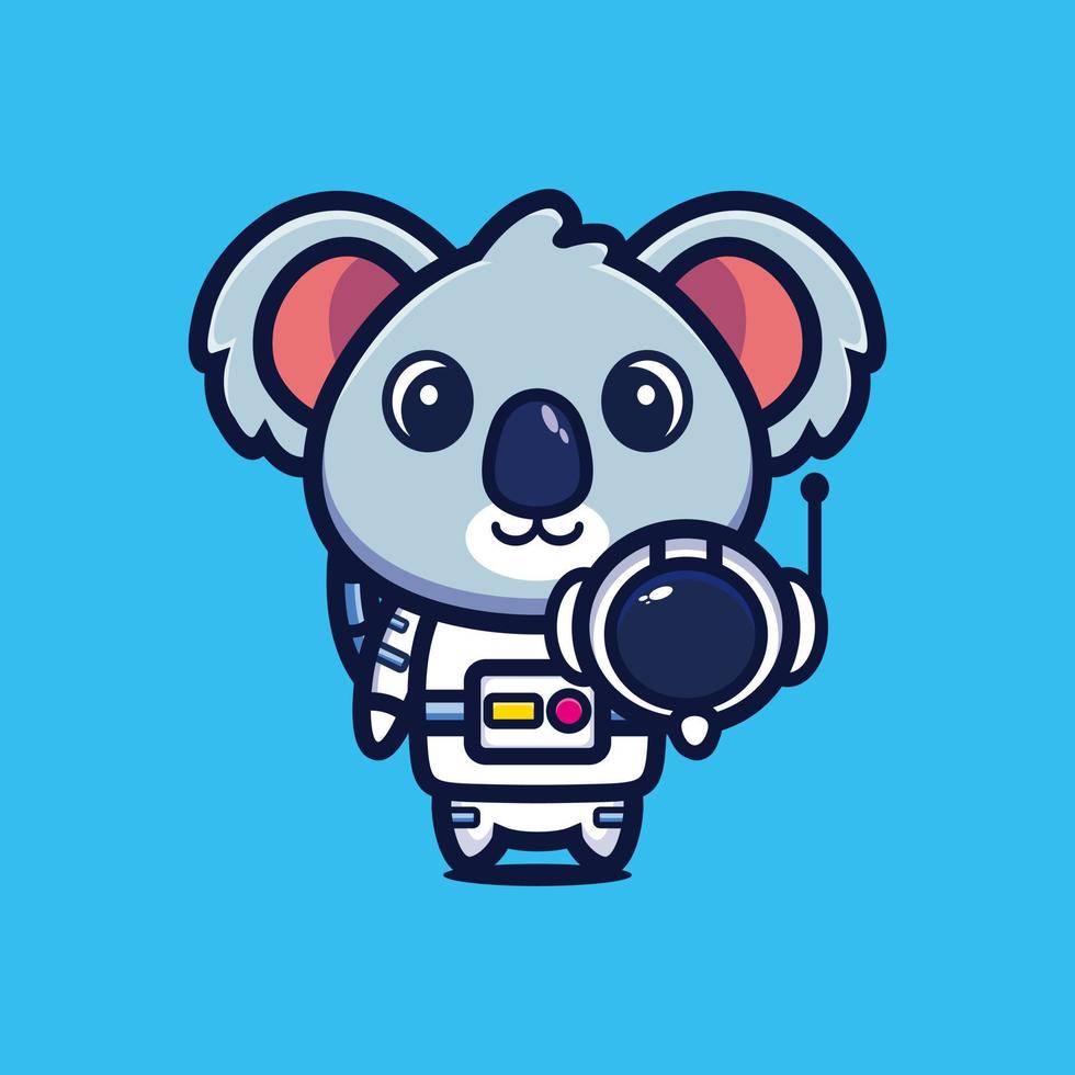 Cute astronaut koala holding helmet cartoon vector illustration