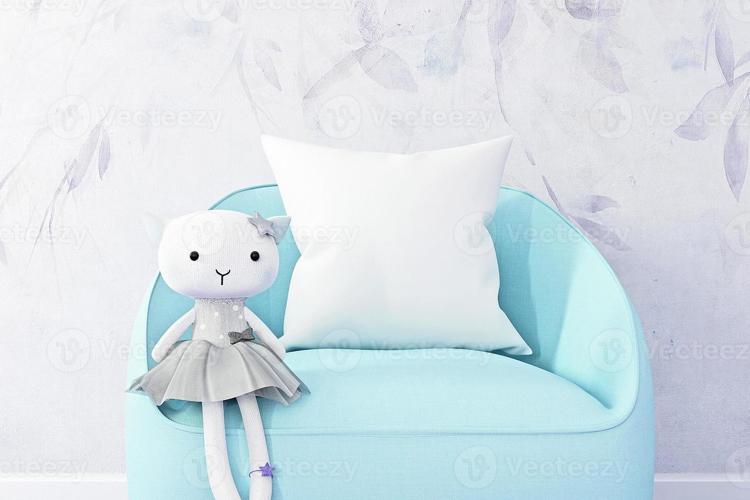 Pillow mockup kids blue chair-03 photo