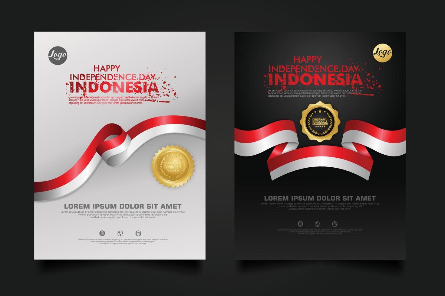 set Indonesia happy Independence Day background template. vector
