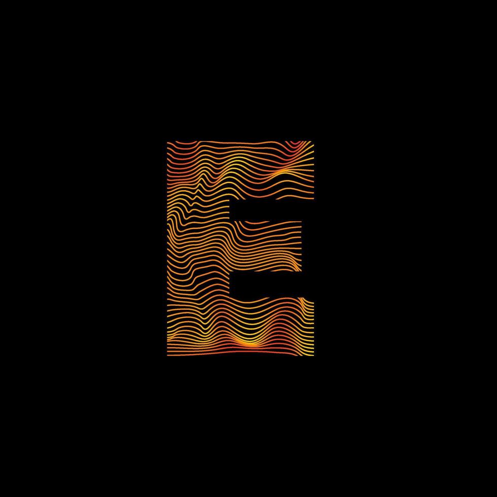 E letter wavy line. E letter with motion wave. Alphabet logo with colorful twisted lines. Creative vector illustration with zebra, sea, print and wavy pattern lines.