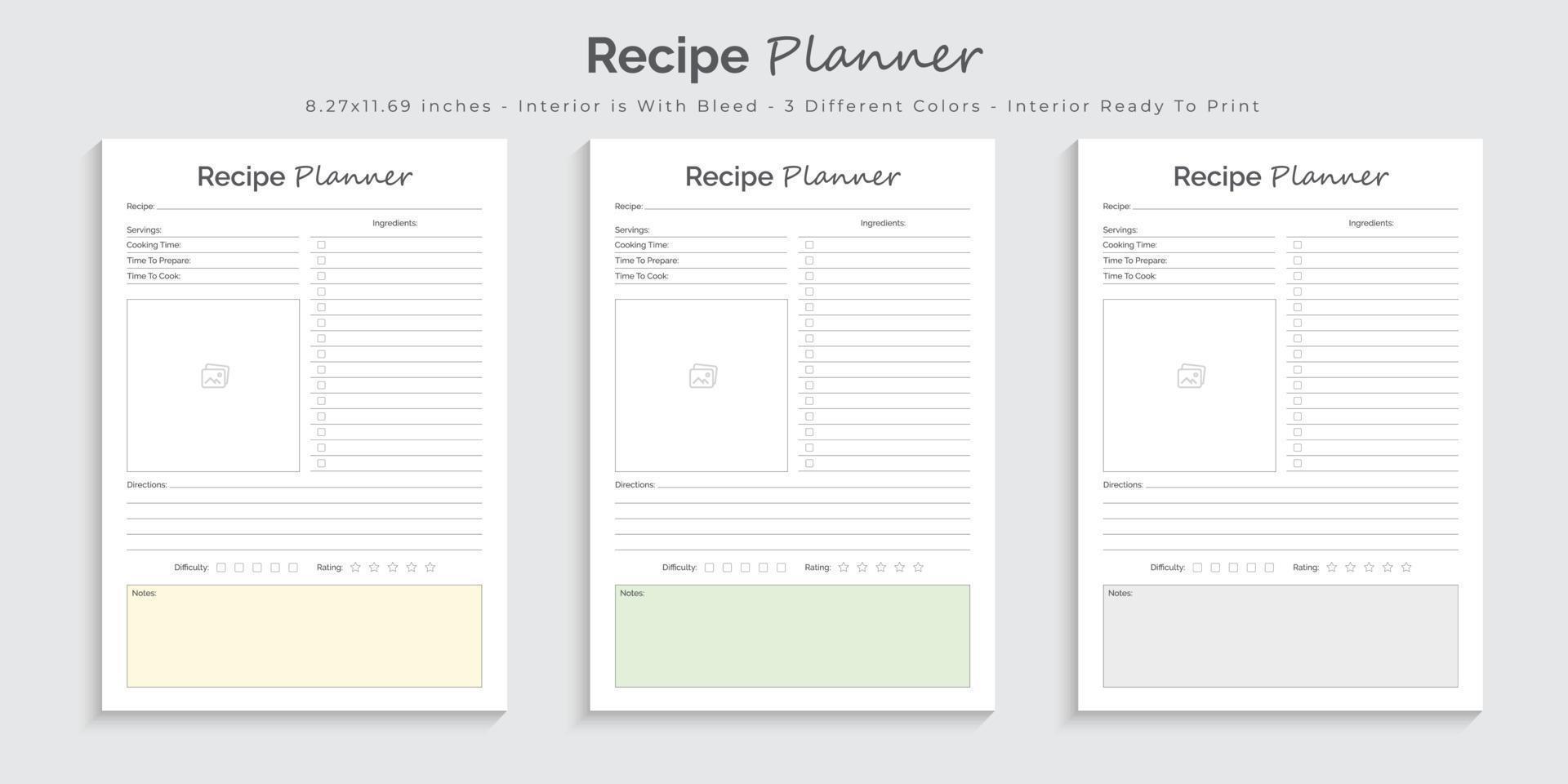 Recipe planner logbook journal and tracker printable interior design template vector