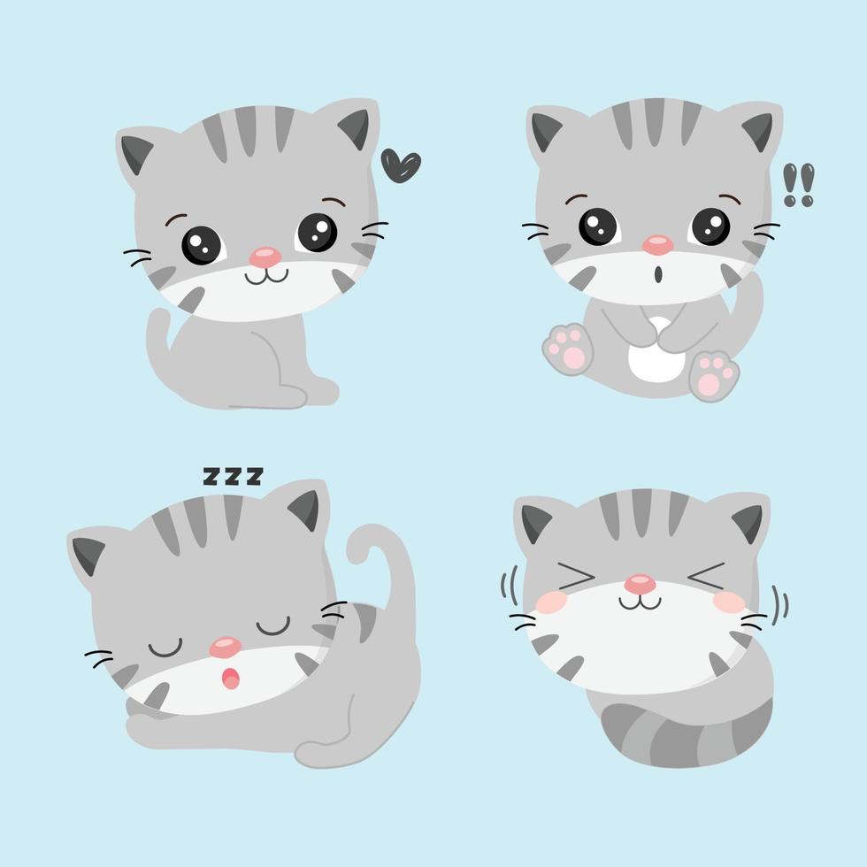 conjunto de lindo gato en varias poses. vector