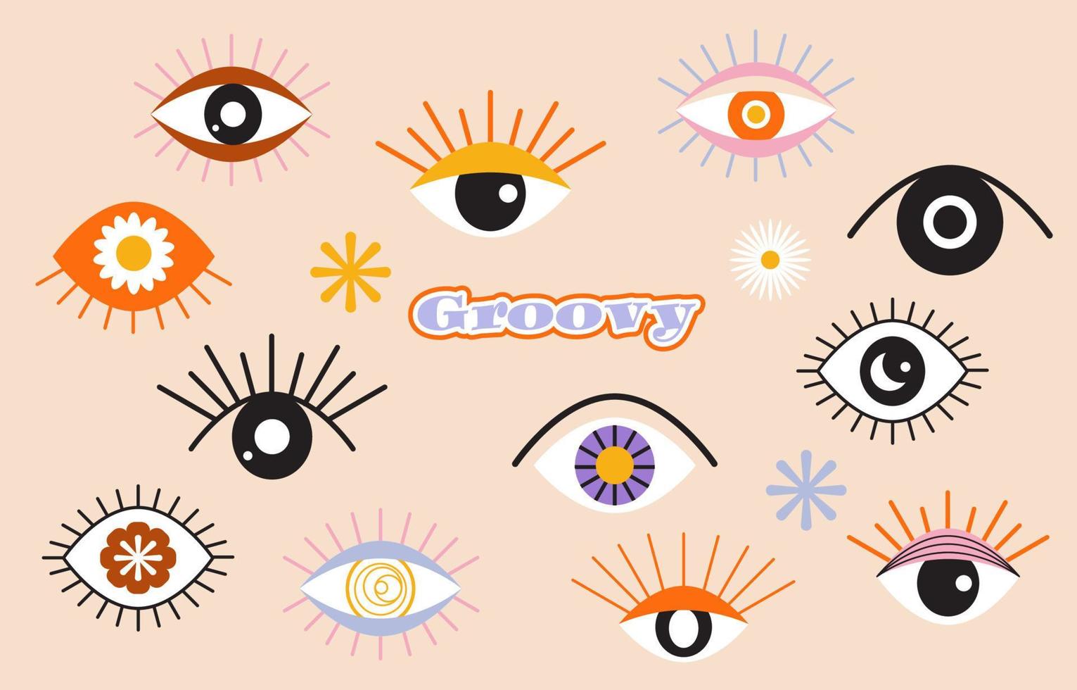 Retro 70s and 80s teenager object design in pop and groovy style vector