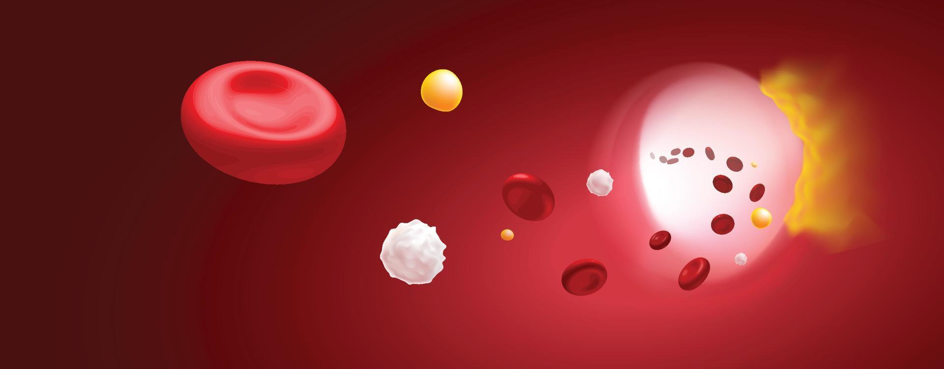 Ilustración 3D de glóbulos rojos, glóbulos blancos y colesterol que obstruyen la causa de la muerte. uso médico ciencia, educación vector