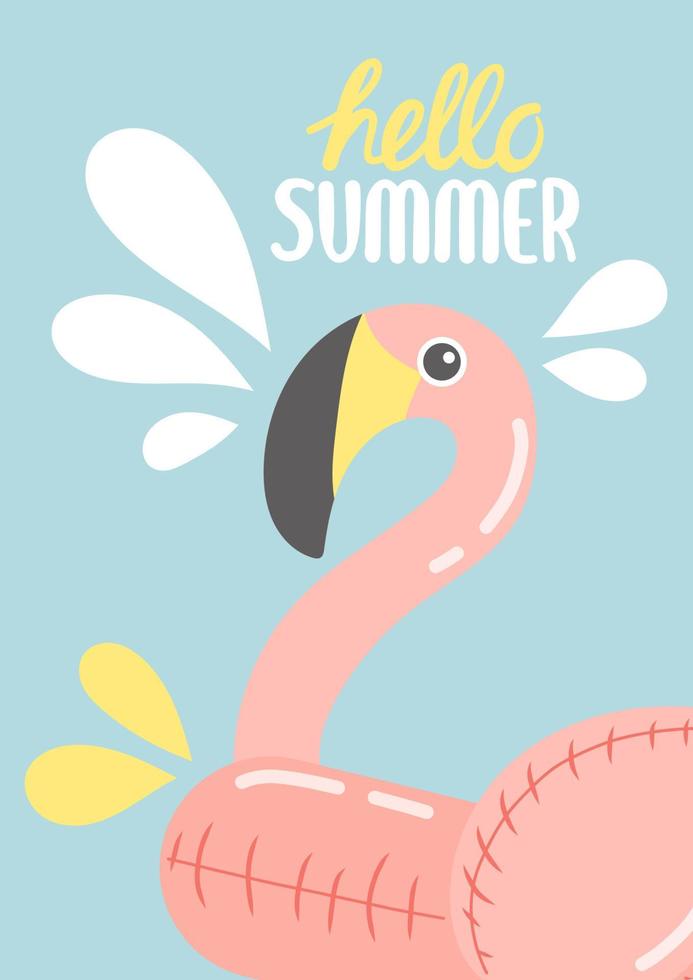 Hello summer colorful postcard, flat design vector illustration