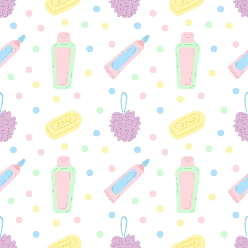 Seamless pattern of bathroom items. Flat vector illustration