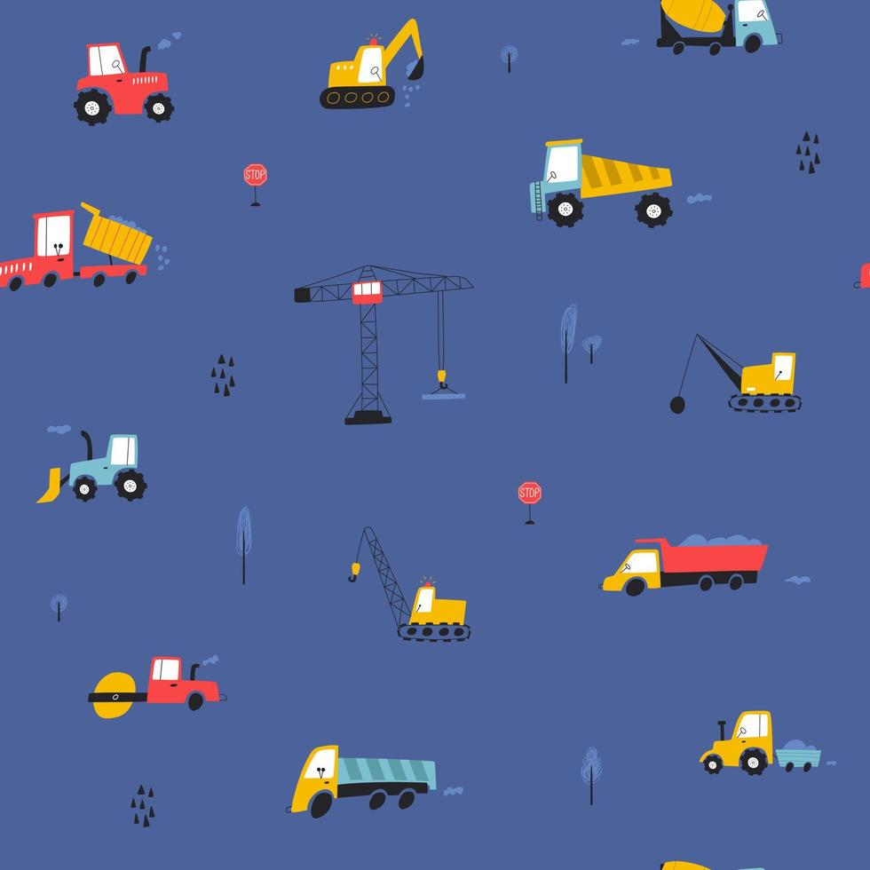 Seamless pattern with building equipment. Kids print. Vector hand drawn illustration.