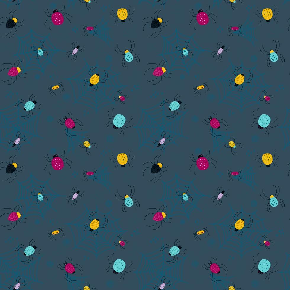 Seamless pattern with cute spiders. Vector illustrations