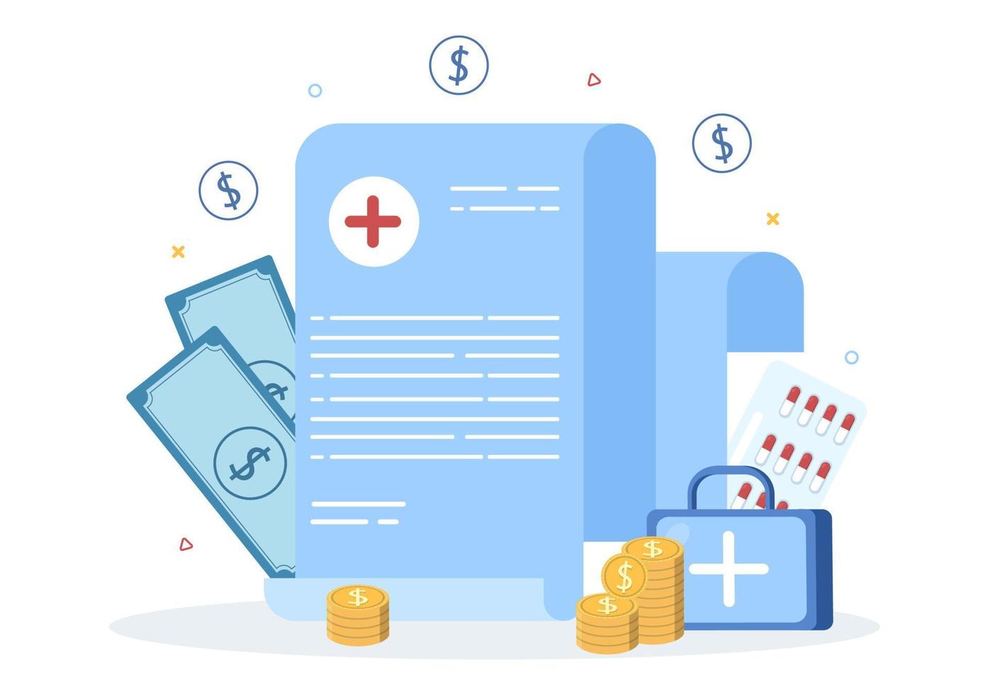 Hospital Medical Billing Service with Health Insurance Form for Hospitalization or Treatment on Cartoon Background Illustration vector