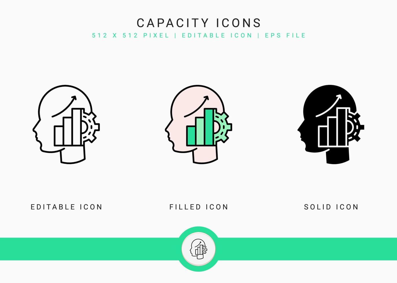 Capacity icons set vector illustration with solid icon line style. Business development concept. Editable stroke icon on isolated white background for web design, user interface, and mobile app