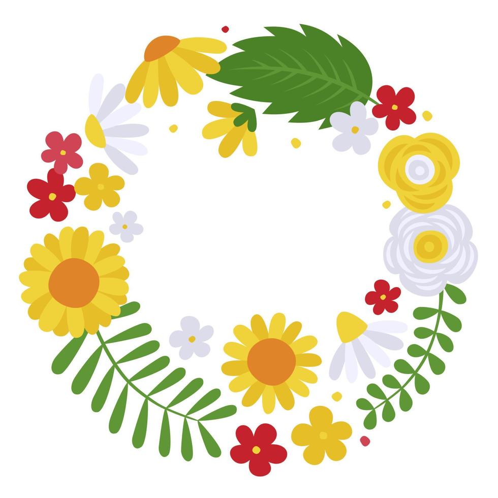 Ilustración de vector de marco de elementos de flores y hojas