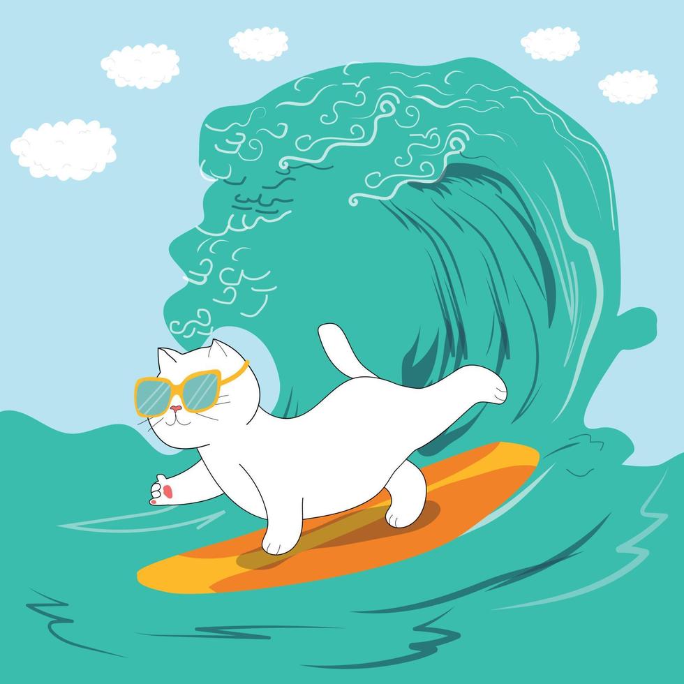 Summer poster design with surfing cat vector