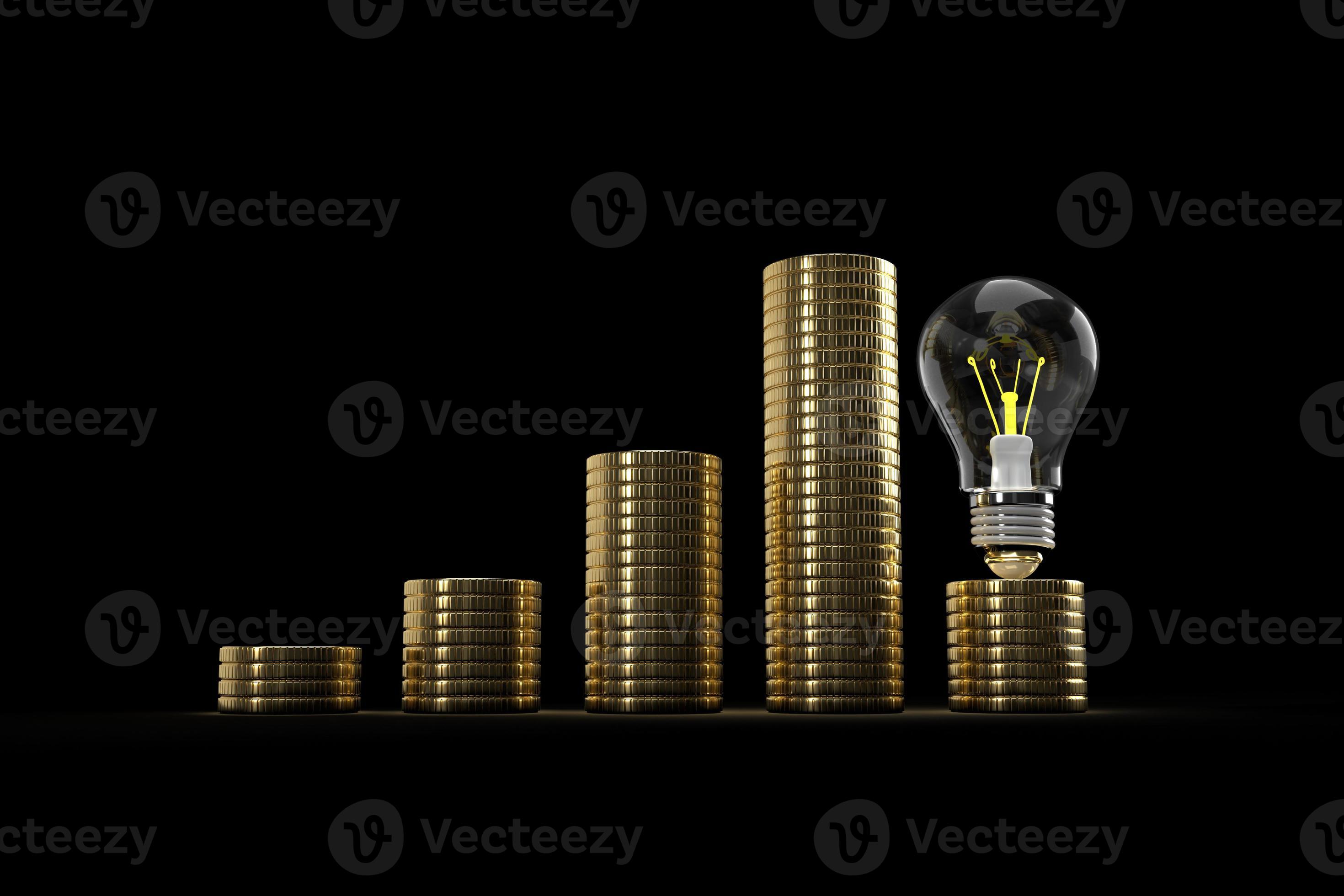 Black wallpaper coin golden lightbulb lamp fluorescent power electrical  glass technology digital wealth rich money banknote currency saving budget  business investment financial  Render 11976913 Stock Photo at  Vecteezy