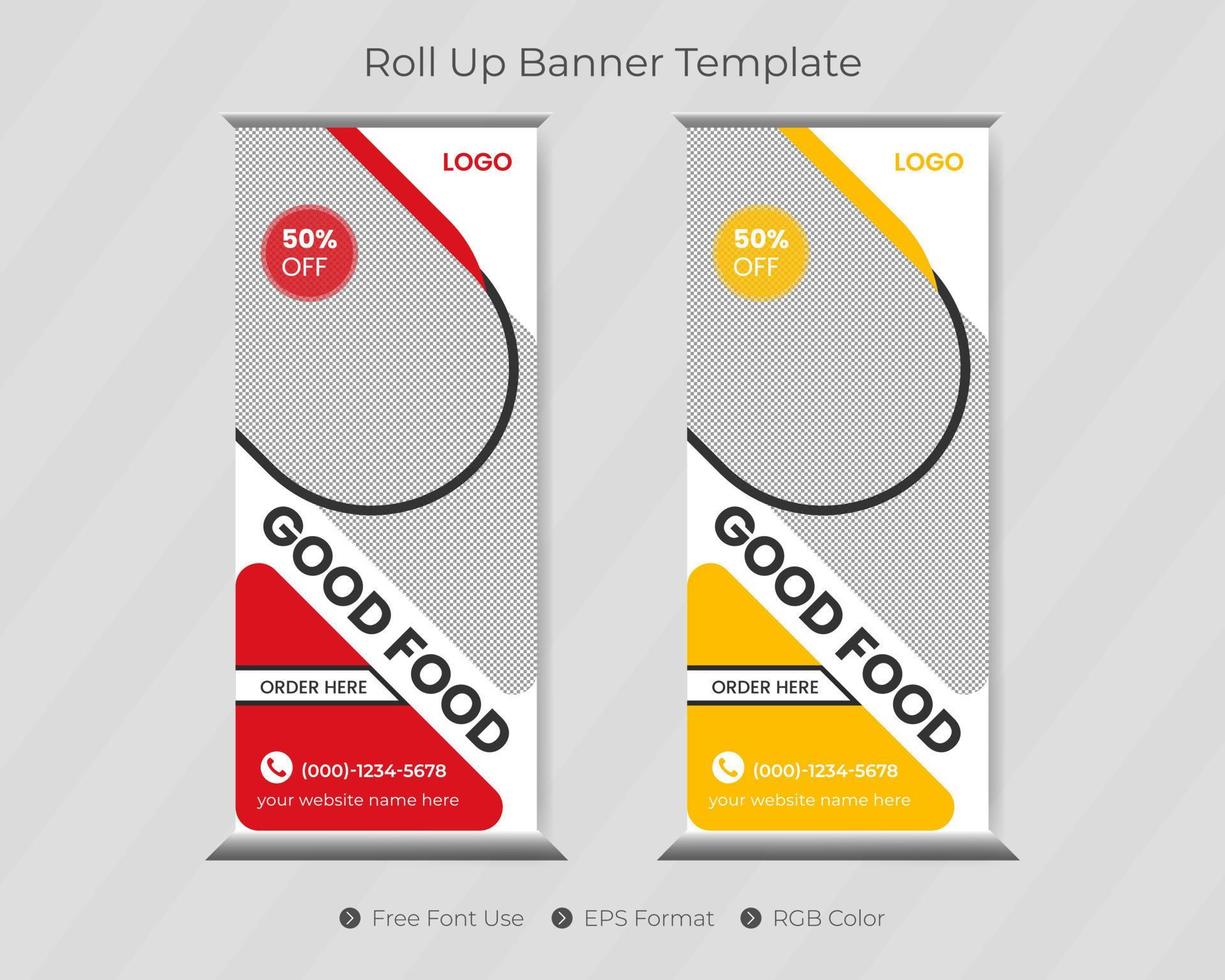 Restaurant or food burger roll up banner template and pull up menu design pro download vector