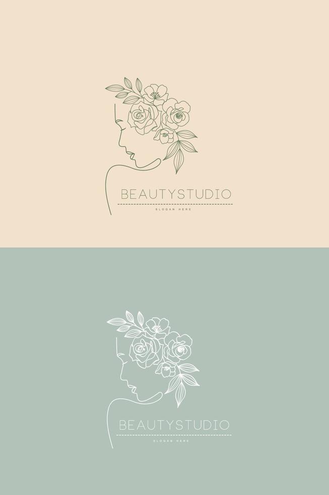 Abstract Floral Woman Beauty Natural Girl Fashion And Feminine Logo Line Art Design vector