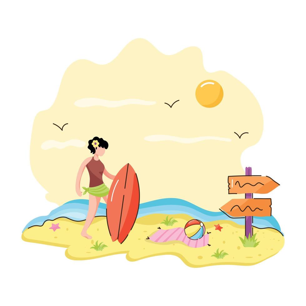 Water sports, flat illustration of surfboarding vector