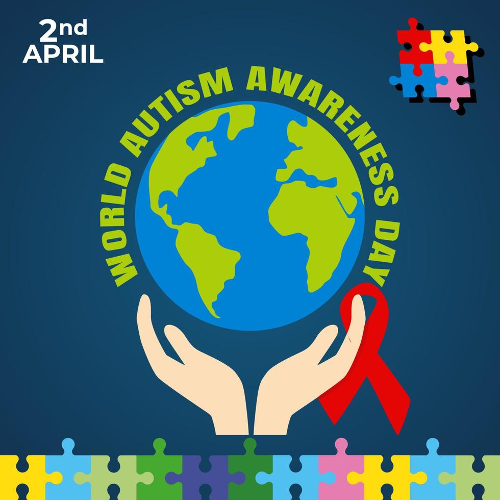 día mundial de concientización sobre el autismo el 2 de abril antecedentes con piezas de rompecabezas. se puede utilizar para pancartas, fondos, pegatinas, iconos, insignias, afiches, folletos, impresión y campaña de concienciación sobre el autismo vector