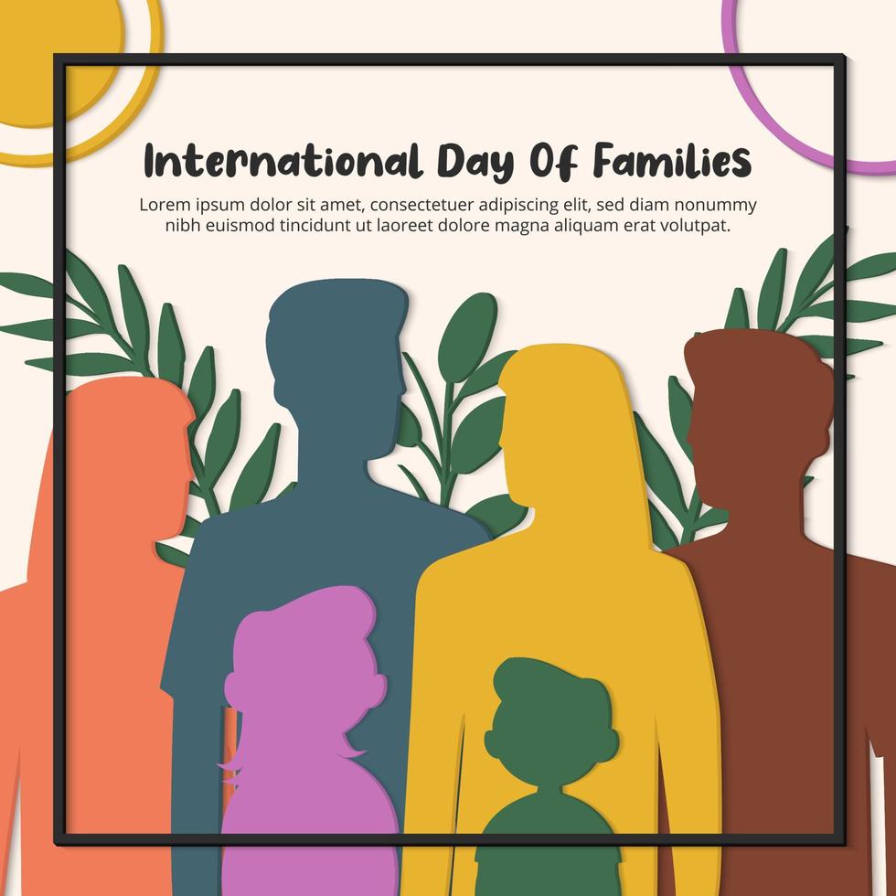 International day of families background with a paper cut style of silhouette family vector