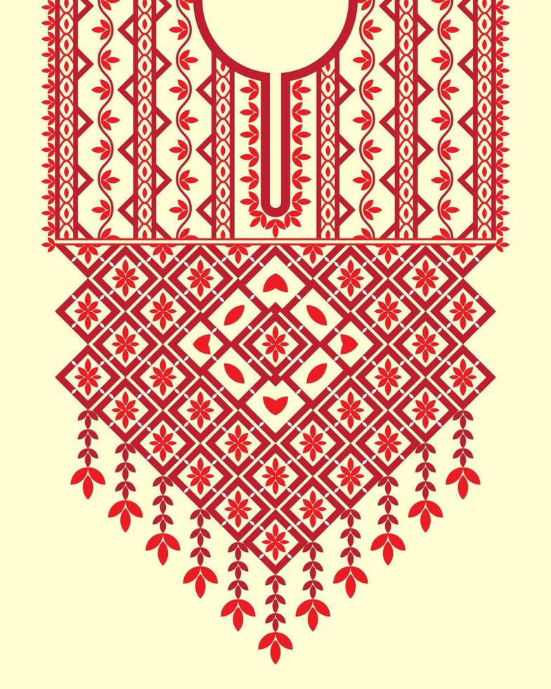 ropa y abrigos. diseño de bordado de collar floral para mujeres de moda. bordado tradicional patrón de flores rojas con motivos geométricos étnicos orientales para el escote vector