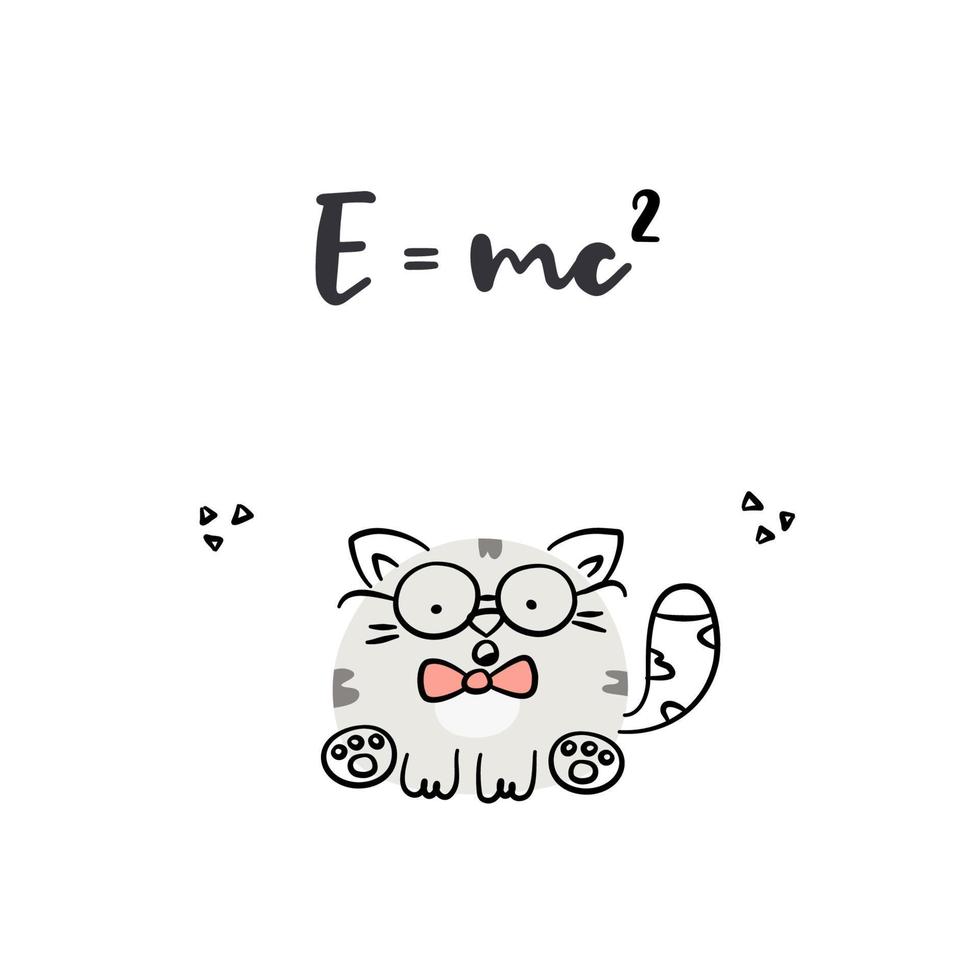 Cute cartoon cat. Funny hand drawn animal character isolated on white background.  Print for t shirt, suitable for cards, posters. Flat vector illustration.