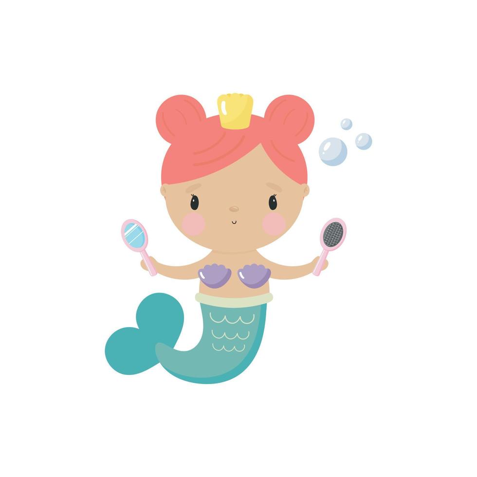 linda sirena estilo de dibujos animados ilustración vectorial para tarjetas, afiches, pancartas, libros para niños, impresión en el paquete, impresión en ropa, tela, papel tapiz, textil o platos. vector