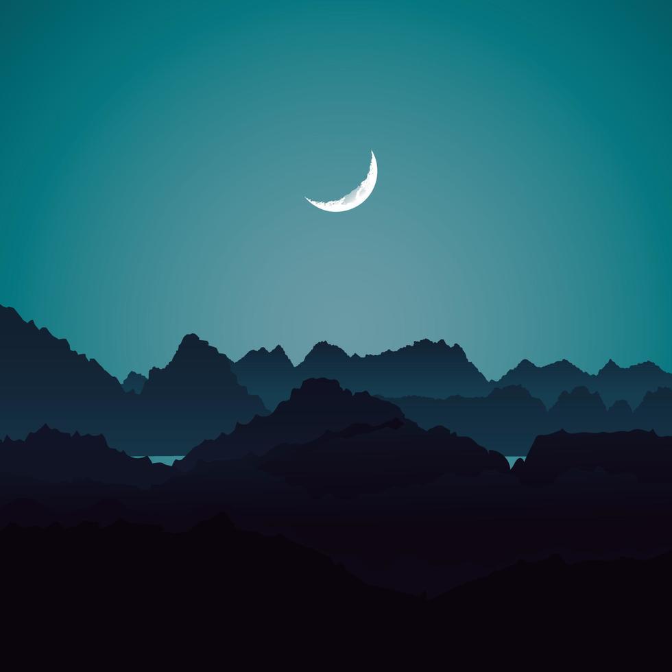 Moon mountain, hill station, Tree and mountains silhouettes vector